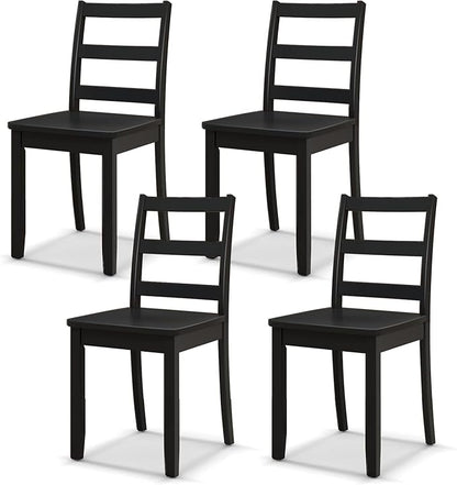 NAFORT Black Dining Chairs Set of 4, Wooden Armless Kitchen Chair with Solid Rubber Wood Legs, Non-Slip Foot Pads, Max Load 400 Lbs, Farmhouse Seat High Ladder Back Dining Room Chairs