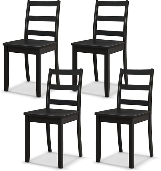 NAFORT Black Dining Chairs Set of 4, Wooden Armless Kitchen Chair with Solid Rubber Wood Legs, Non-Slip Foot Pads, Max Load 400 Lbs, Farmhouse Seat High Ladder Back Dining Room Chairs