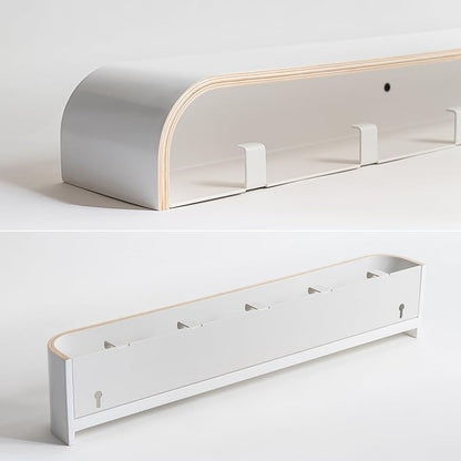 Kazai. Wall-Mounted Coat Rack 'Toke' - Modern Design Coat Rack with Hidden Wall Hooks - Solid Wood Veneer Panel Coat Hanger - White