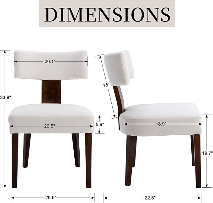 RIVOVA Set of 2 Modern Dining Chairs, Farmhouse Velvet Upholstered Dining Room Chairs Kitchen Chairs Side Armless Chairs with Curved Backrest Wood Legs, Cream
