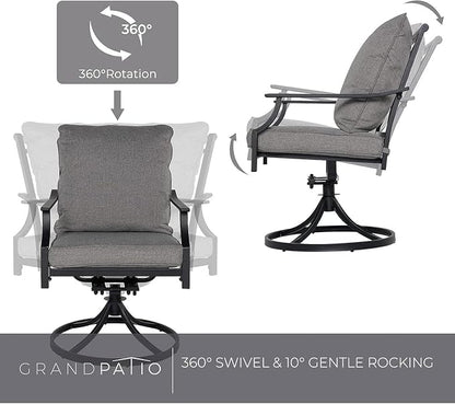Grand patio Dining Chairs Set of 6，Outdoor Swivel Patio Dining Chairs Set of 6，Swivel Rocker Dining Chair，Outdoor Dining Chairs with Grey Cushions, Patio Chairs for Outside, Garden Lawn Porch