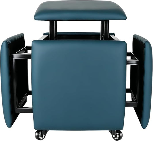 5 in 1 Nesting Ottoman Cube Chair, Stackable Stools, Leather Square Ottoman Bench, Foot Stool with Wheels for Living Room,Dining Room 15.75x15.75x16.54 inches