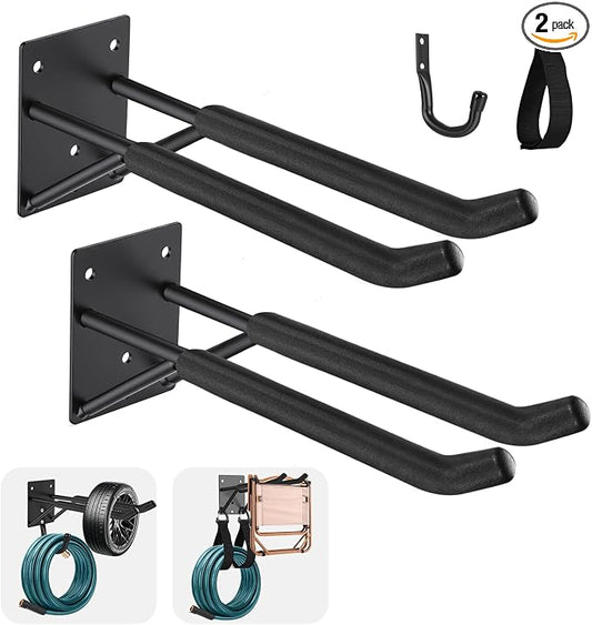 14" Garage Hooks Heavy Duty 4-Pack - Garage Storage System Hooks, Ladder Hooks for Garage Wall & Broom Holder Wall Mount | Non-Slip Tire Rack & Heavy Duty Wall Hooks for Hanging Ladders, Chairs.