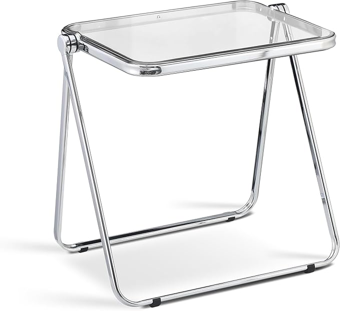 Acrylic Folding Table - Modern TV Tray Dinner Table for Eating on Couch - Small Folding Table Foldable Computer Desks Space-Saving with Chrome Frame No Assembly Required -Clear