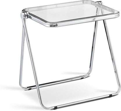 Acrylic Folding Table - Modern TV Tray Dinner Table for Eating on Couch - Small Folding Table Foldable Computer Desks Space-Saving with Chrome Frame No Assembly Required -Clear