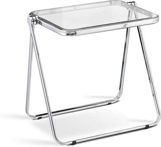 Acrylic Folding Table - Modern TV Tray Dinner Table for Eating on Couch - Small Folding Table Foldable Computer Desks Space-Saving with Chrome Frame No Assembly Required -Clear