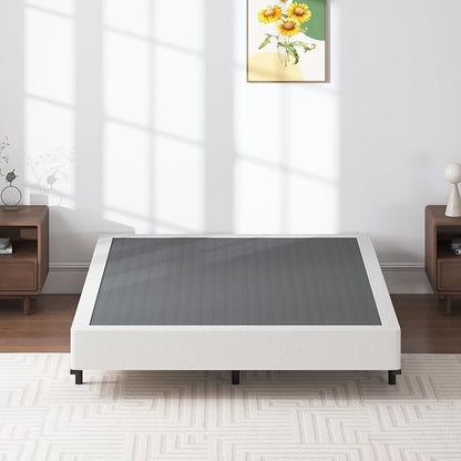 SHLAND Queen Box Spring 7 Inch Low Profile Queen Size Bed Base, 3000 lbs Black Heavy Duty Metal Mattress Foundation with Easy Clean Fabric Cover, Easy Assembly