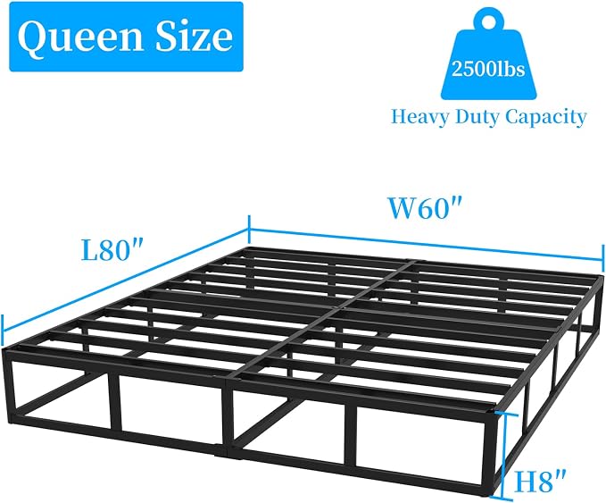 Awesofurni Queen Box Spring, 8 Inch Box Spring for Queen Bed, 3000 lbs Heavy Duty Metal Frame Mattress Foundation with Fabric Cover, Easy Assembly-Noise Free