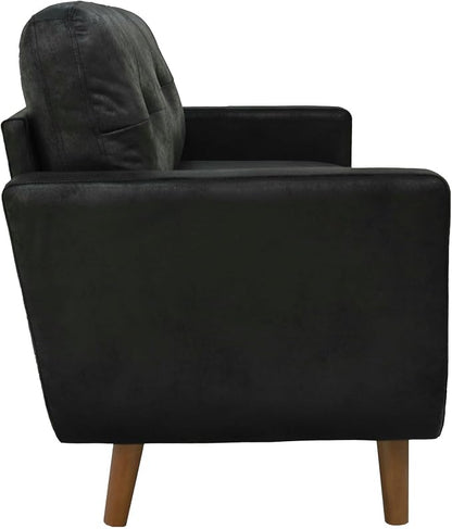 Ball & Cast 65" Loveseat Sofa,Mid Century Modern Love Seat Couches for Living Room,Button Tufted Upholstered Small Couch with Solid Wood Legs for Bedroom,Apartment,Office,Fabric,Black