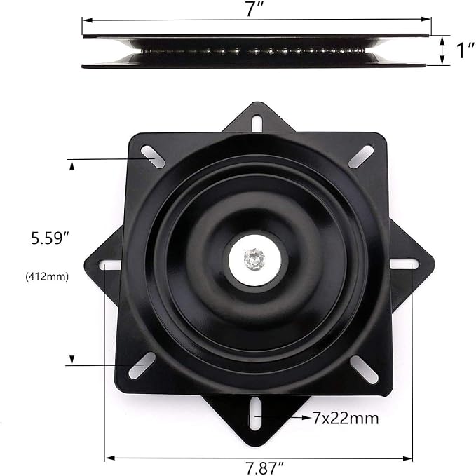 AAGUT 7'' Heavy Duty Bar Stool Swivel Replacement, Square Swivel Mechanism for Recliner Chair, Boat Seat and Furniture, Ball Bearing Seat Swivel Base, Black