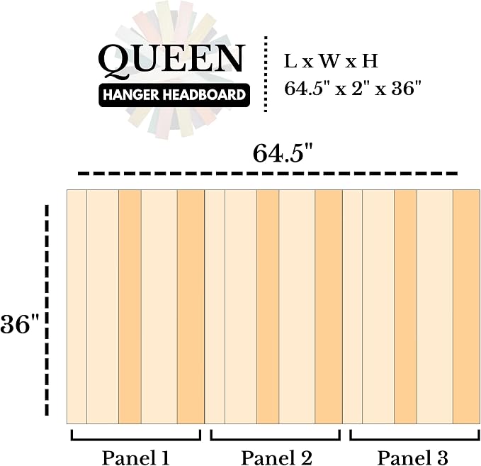 Barn Walls Retro Mix Headboard Queen Size, Hanger Style, Handcrafted. Mounts on Wall. Easy Installation