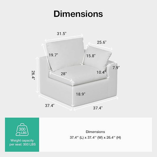 Novilla Modular Cloud Couch, Modern Sectional Sofa with Smarts Coil® Support, Chenille Fabric, Upholstered Couch for Living Room Apartments Bedroom, No Assembly, Right-Arm Chair, White