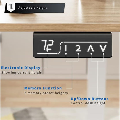 YESHOMY Height Adjustable Electric Standing Desk, 55 inch Computer Table, Home Office Workstation, White Leg/Natural Top