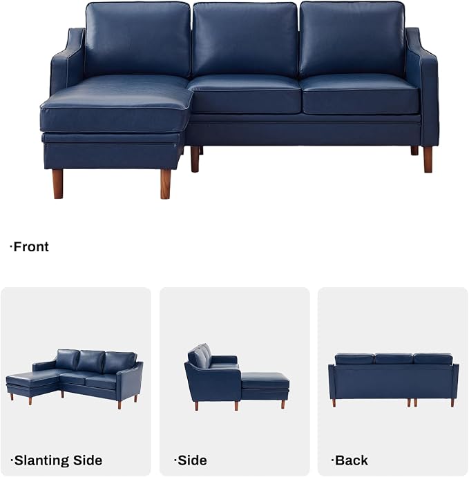 Kingfun 88" L-Shape Sofa, Faux Leather Sectional Couch, Mid Century Modern Couches with Solid Wood Frame for Living Room Bedroom