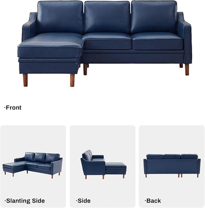Kingfun 88" L-Shape Sofa, Faux Leather Sectional Couch, Mid Century Modern Couches with Solid Wood Frame for Living Room Bedroom