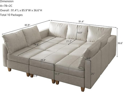 EASE MOOSE Modular Sleeper Sofa Sectional Couch with Storage, Faux Leather Modular Sofa Bed Sectional Sofa for Living Room Beach White