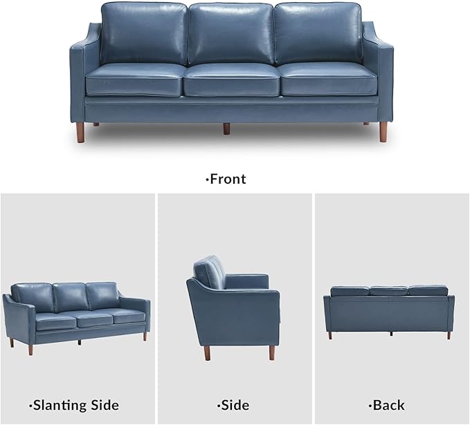 Kingfun 80" Faux Leather Sofa, 3 Seater Couch, Mid Century Modern Couches with Solid Wood Legs for Living Room Bedroom