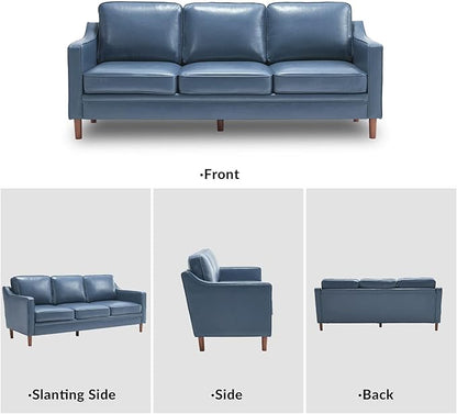 Kingfun 80" Faux Leather Sofa, 3 Seater Couch, Mid Century Modern Couches with Solid Wood Legs for Living Room Bedroom
