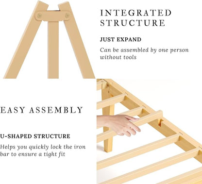 Askeld Wood Twin XL Bed Frame with Headboard, 12 Inch High Solid Bamboo Platform Bed No Box Spring Needed, Mid-Century Heavy Duty Bedframe, Easy Assembly, Noise Free