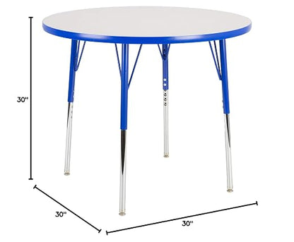Norwood Commercial Furniture Adjustable Height Classroom Activity Table for Kids & Adults, Round Activity Table for School and Home, 30" D x 30" W x 30" H, Gray/Blue