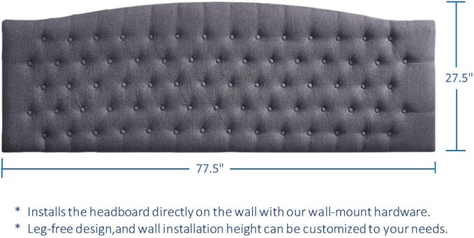 24KF Upholstered Tufted Button Linen Wall Mounted Headboard,Comfortable Fashional Headboard King/CA King Size, 6055-K-Dark Gray