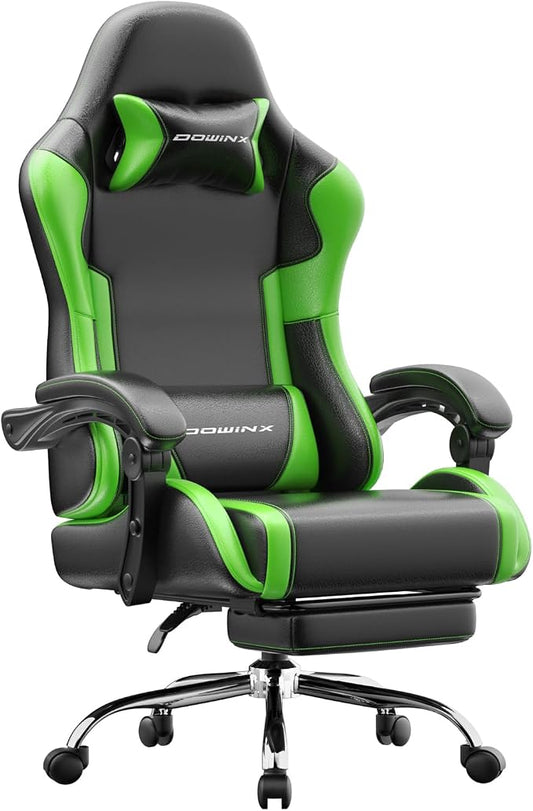 Dowinx Ergonomic Gaming Chair with Footrest & Massage Lumbar, 2D-Linkage Armrests for Computer Chair 330lbs with Headrest Pillow for Office, Home, Streaming and Long Gaming Sessions, Green