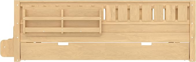 Bellemave Twin Size Kids Bed with high Rails and with Built-in Bookshelf and Trundle for Kids, Girls, Boys, Wood Montessori Bed Without Door, Light Natural