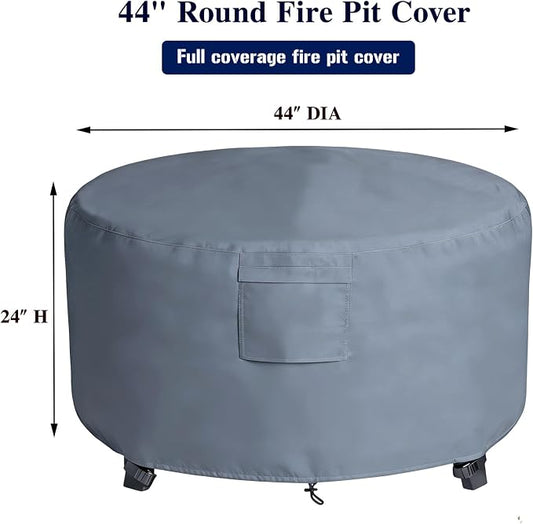 Chinchilla Heavy Duty 44 Inch Round Fire Pit Cover - 100% Waterproof & Weatherproof 600D Oxford Fabric, Durable All-Season Protection for 41/42/43/44 Inch Propane Fire Pits and Tables