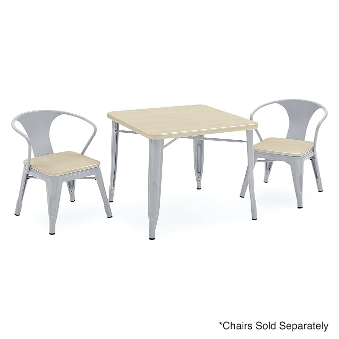 Delta Children Bistro Kids Play Table - Ideal for Arts & Crafts, Snack Time, Homeschooling, Homework & More, Grey Metal/Natural Birch