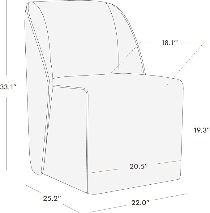 Watson & Whitely Modern Rolling Dining Chairs with Casters, Set of 2, Linen | Upholstered Seat, Removable Rollers, Fabric Armless Chairs for Dining Room, Living Room, Bedroom