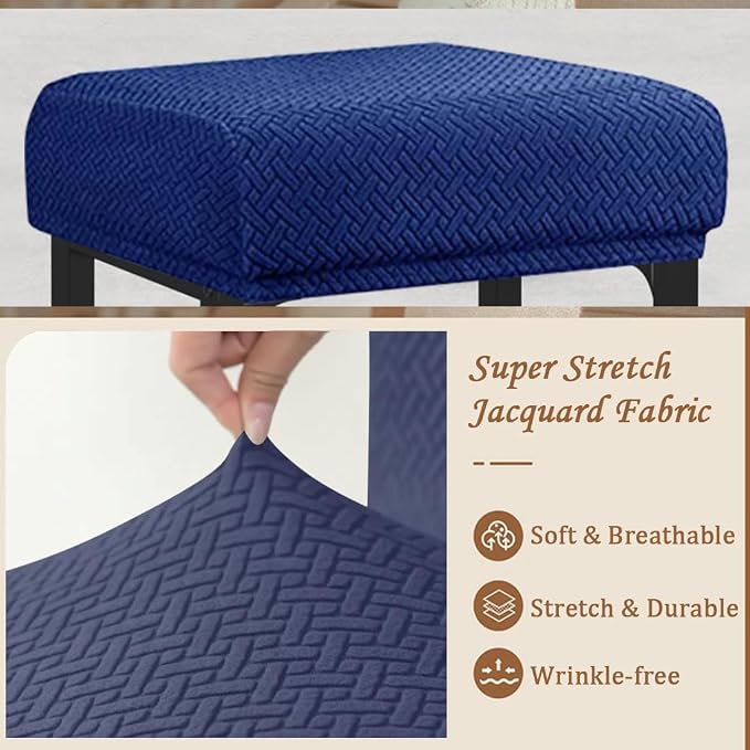 Levoberg Bar Stool Cover Rectangle Stretch Counter Height Barstool Slipcovers Rectangular Vanity Stool Cover Kitchen Counter Saddle Seat Cover for Wooden Metal Bench Set of 2 Navy