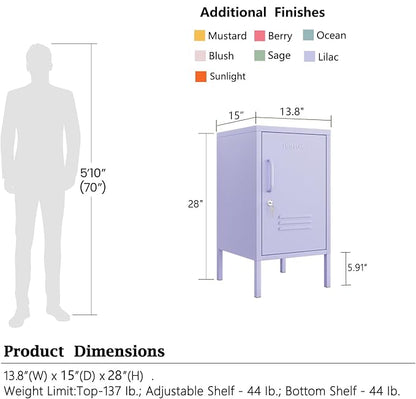 Single Door Lockable Metal End Table & Children's Bedside Table, 2-Tier Storage Cabinet with Adjustable Shelf, Easy Assembly Side Table for Living Room Bedroom Home Office Purple