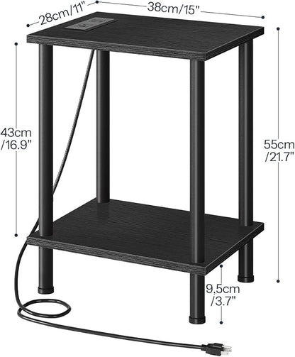 HOOBRO Side Table with Charging Station, End Table with USB Port and Outlets, Nightstand with 2-Layer Storage Shelves for Small Spaces, Living Room, Bedroom, Black BK09UBZ01