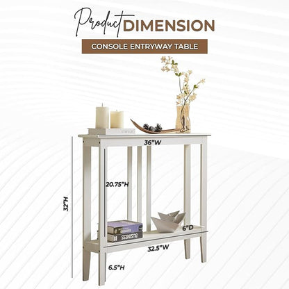 Kings Brand Furniture Narrow Console Table with Storage – Rectangular Entryway & Behind Sofa Table, Wood Accent Hallway Table for Foyer or Living Room, White