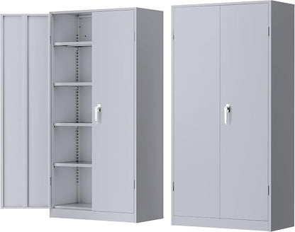 INTERGREAT Metal Lockable Storage Cabinet, 72” H Storage Cabinet with 2 Doors and 4 Adjustable Shelves for Office, Home, Garage, Pantry (Assembly Required, 18”D, Cement Gray)