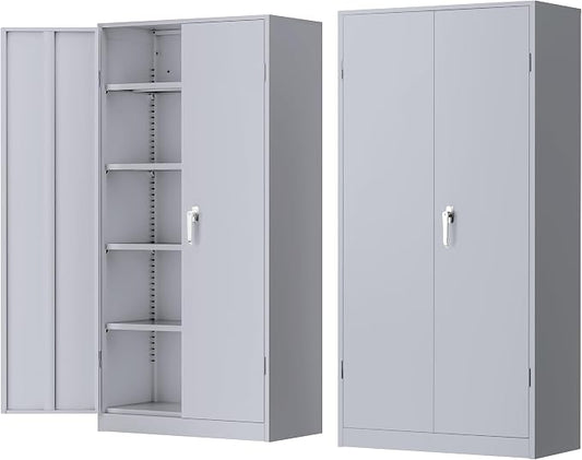 INTERGREAT Metal Lockable Storage Cabinet, 72” H Storage Cabinet with 2 Doors and 4 Adjustable Shelves for Office, Home, Garage, Pantry (Assembly Required, 18”D, Cement Gray)