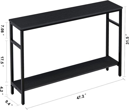 Timberer Narrow Console Table, 47 Inch Sofa Table with Adjustable Shelf, 2-Tier Long Skinny Table for Hallway, Entryway, Living Room, Foyer, Black