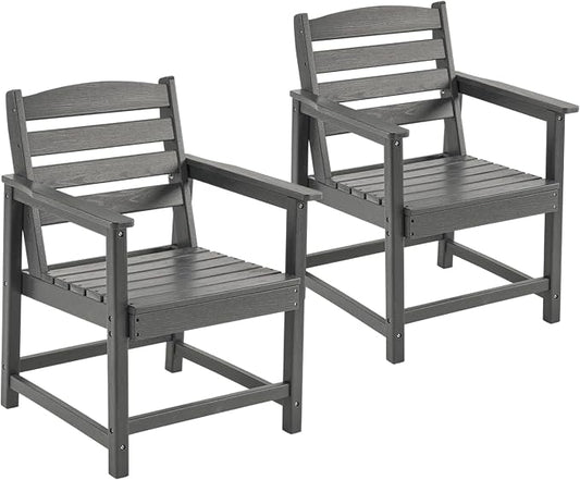 Furnimart Outdoor Dining Chairs Set of 2, Extra-Thick HDPE All-Weather Patio Armchairs with Wide Seat, Outdoor Furniture for Backyard, Garden, Lawn & Poolside, Grey