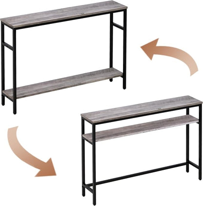 Timberer Narrow Console Table, 47 Inch Sofa Table with Adjustable Shelf, 2-Tier Long Skinny Table for Hallway, Entryway, Living Room, Foyer, Grey