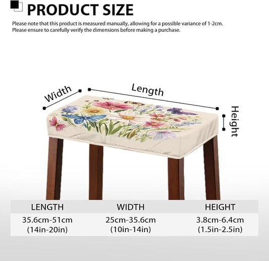 Wildflower Bar Stool Seat Covers Rectangle Stool Covers Set of 2 Bench Covers Slipcover Rectangle Stretch Counter Height Bar Stools Slipcovers Counter Stool Covers Saddle Seat Cover