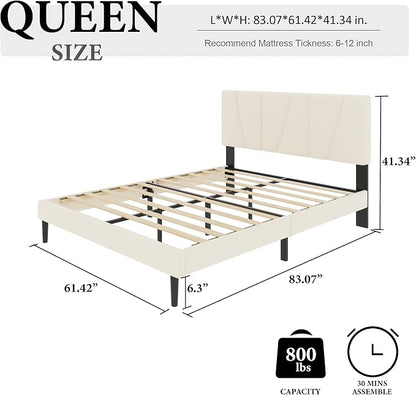 HAOARA Queen Size Bed Frame with Fabric Upholstered Headboard, Platform Bed with Wooden Slats Support, Fully Mattress Foundation, Box Spring Optional, Easy Assembly