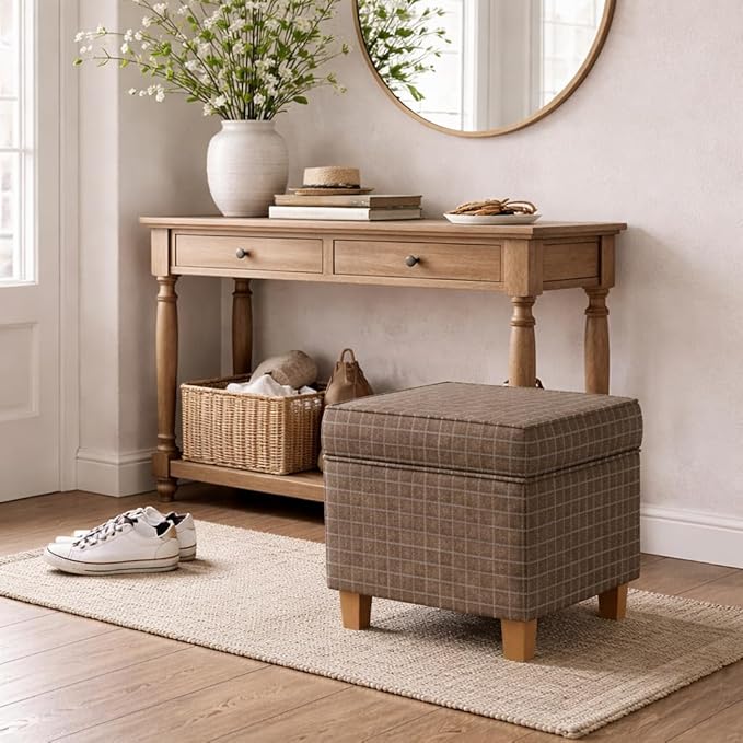 HomePop 18" Classic Square Storage Ottoman - Brown Windowpane