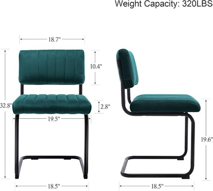 ONEVOG Modern Luxury Velvet Dining Room Chairs Set of 4, Teal Upholstered Kitchen Chairs, Heavy Duty Contemporary Armless Dining Chair with Wide Comfy Seat and Black Metal Legs, Cantilevered Design