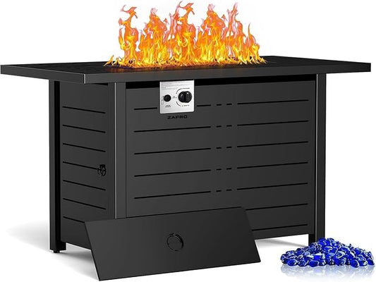ZAFRO 42.91 Inch Propane Fire Pit Table CSA-Listed Outdoor Fire Pit, 50,000 BTU Fire Pit Table with Lid and Lava Rock, Gas Fire Pit for Outside Patio Garden Backyard Deck Balcony