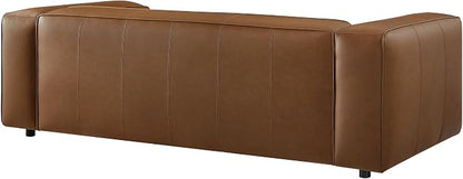 Modway Auren Vegan Leather Sofa in Coffee - Faux Leather Couch - Comfy Modern PU Leather Sofa - Oversized Mid Century Modern Couch for Living Room, Apartment, Loft