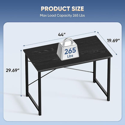 DUMOS 44 in Computer Desk for Home Office, Modern Study Work Table Simple Style for Bedroom, Writing Desks with X-Shaped Reinforcement, Black