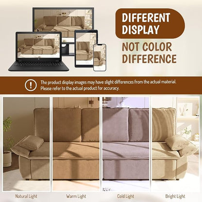 94.5'' Sleeper Sofa Bed King Size, Modern Corduroy Pull Out Couch, 3-in-1 Convertible Futon Sofa, 3 Seater Couches, Cloud Recliner, Pillow Arm, for Living Room, Apartment, RV, Offices, Camel