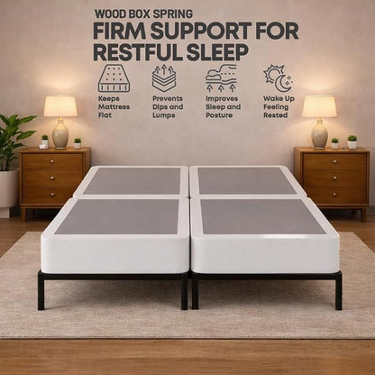 Treaton, 8-Inch Sturdy Wood Box Spring for Mattress Support - Durable and Fully Assembled, Natural Wood Foundation for California King(Fold), White