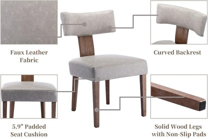 RIVOVA Mid Century Modern Dining Chairs Set of 6 PU Leather Upholstered Dining Room Chairs Side Chairs, Modern Kitchen Armless Parson Chairs Solid Wood Dining Chairs, Grey