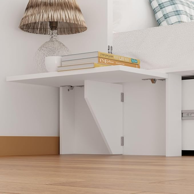 Full Murphy Bed with Drawer, Folded Cabinet Bed with Wheels & Black Metal Handles, Modern Murphy Bed Cabinet for Bedroom Guest Room White 75.6”L x 55.9”W x 41.3”H
